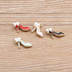 10pcs Enamels High Heels Charms Making Women Shoes Pendant Necklaces Keychains Jewelry making 12x14mm