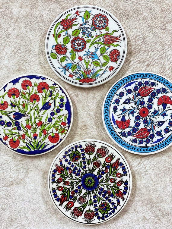 Set di 4 sottobicchieri in ceramica turchi, set misto di 4 sottobicchieri  in piastrelle di ceramica, sottobicchieri per tazze, decorazioni per la  casa -  Italia