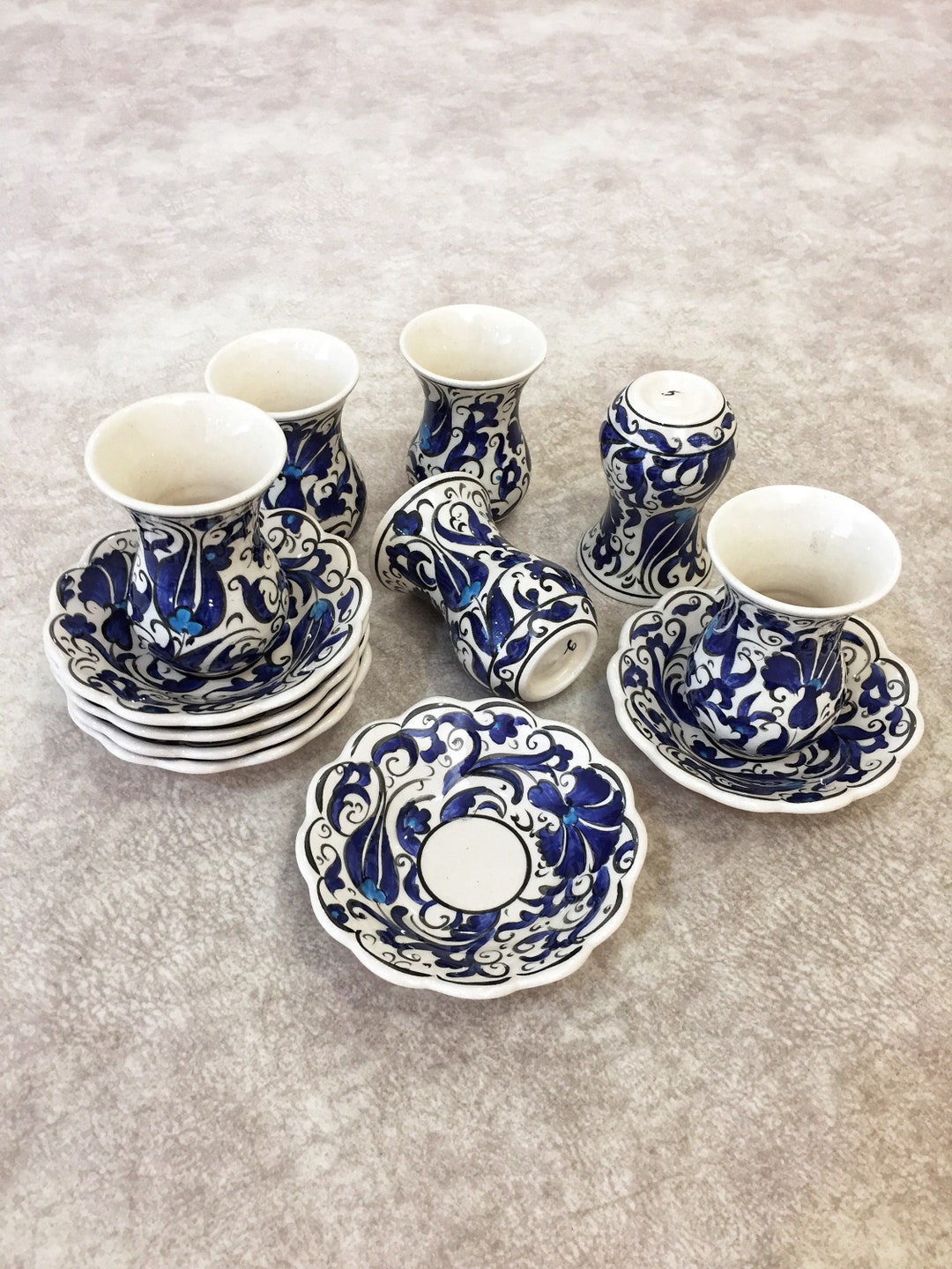 6x Turkish Ceramic Tea Cup Set, Ceramic Tea Cups With Saucers of Six
