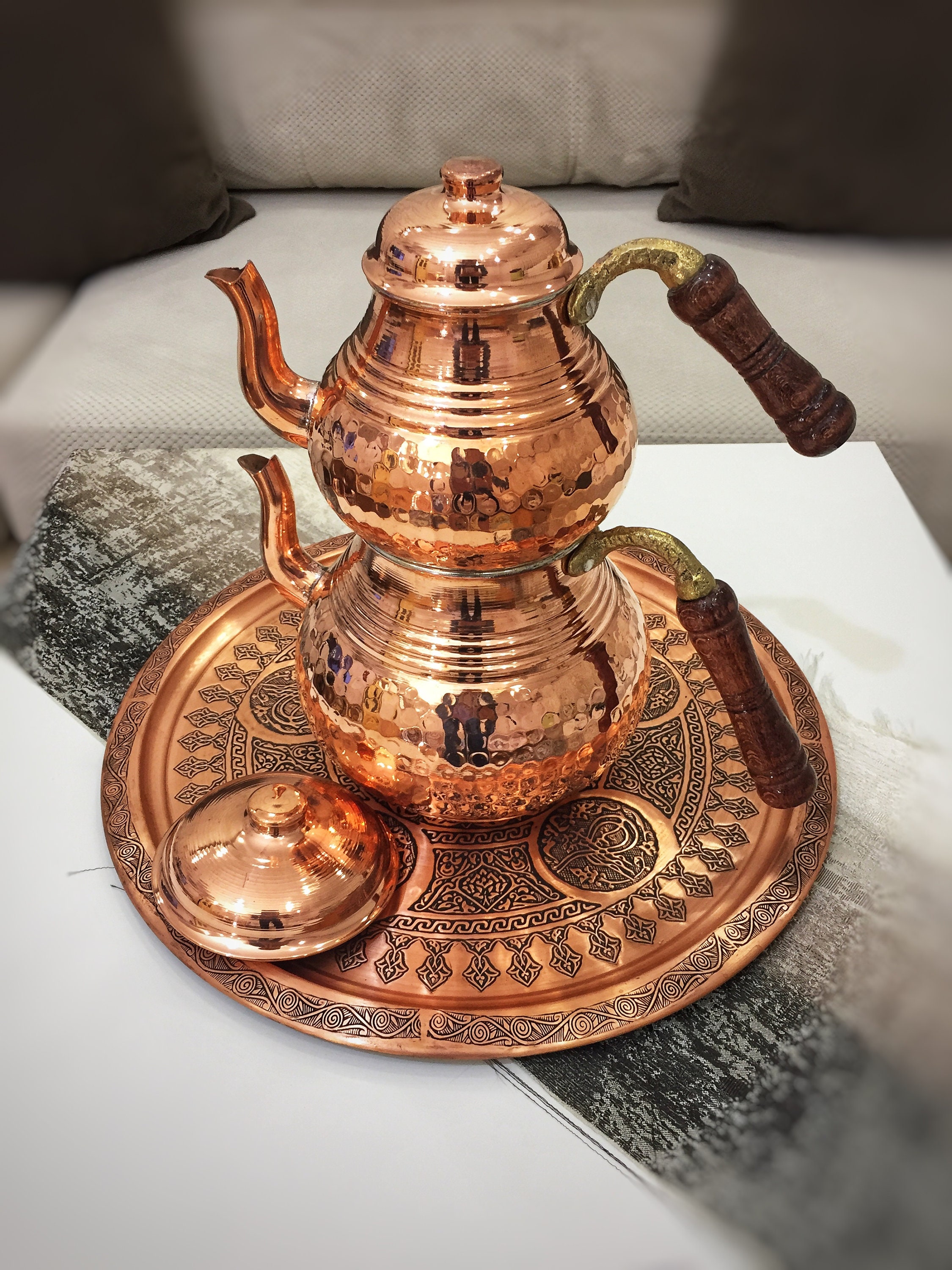 Turkish Copper Teapot Set Handmade Copper Kettle Vintage Etsy