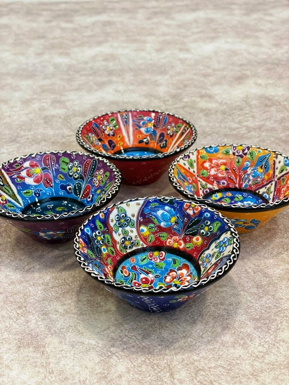 4x Set di ciotola decorativa in ceramica v 3.9'', ceramica turca