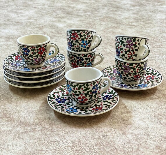 6x Hand Painted Traditional Ceramic Espresso Cups And Saucers Set, Turkish  Coffee Cup Set, Macchiato Cup, Pottery Espresso Cup Set