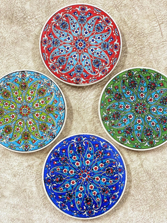 Set di 4 sottobicchieri in ceramica turca, set misto di 4 sottobicchieri in  piastrelle di ceramica, decorazioni per la casa -  Italia