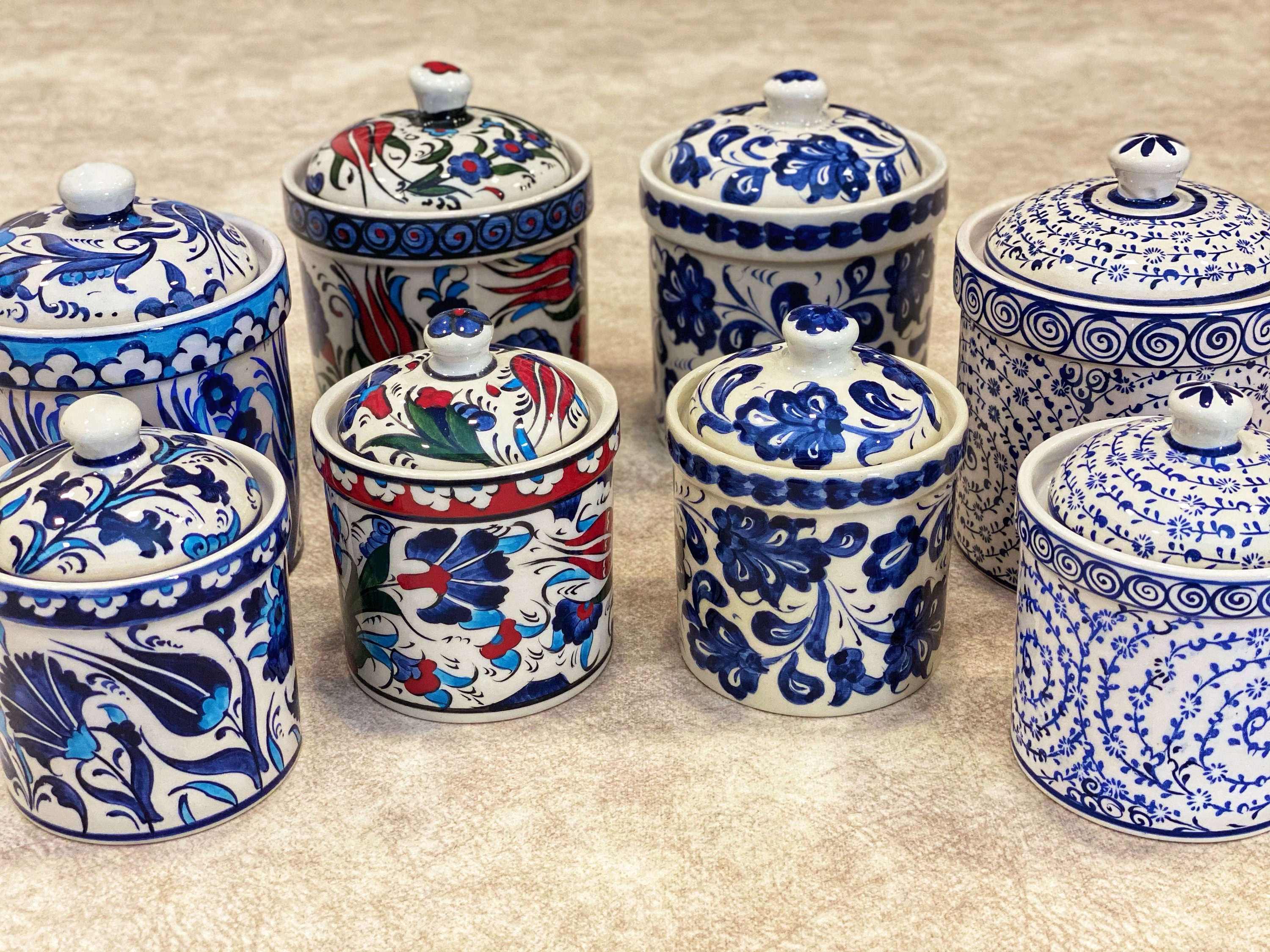 2x Turkish Ceramic Spice Jars With Lid Sugar Container Set Etsy Australia