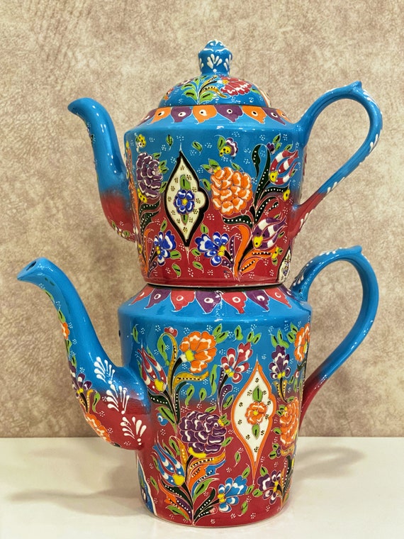 Teiera in ceramica fatta a mano con infusore, set di teiera turca colorata,  decorazioni per la casa, decorazioni per la cucina, regalo di inaugurazione  della casa, regalo di nozze -  Italia