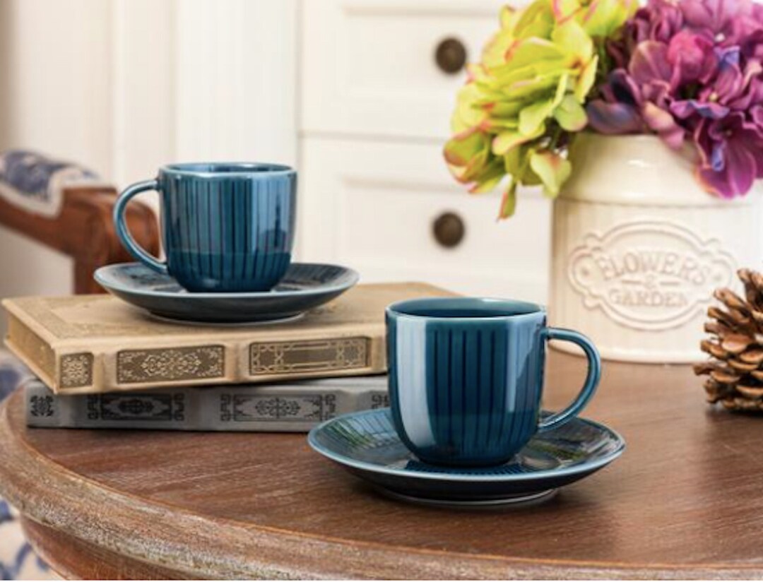6x Porcelain Espresso Cups and Saucers Set, Turkish Coffee Cup Set ...