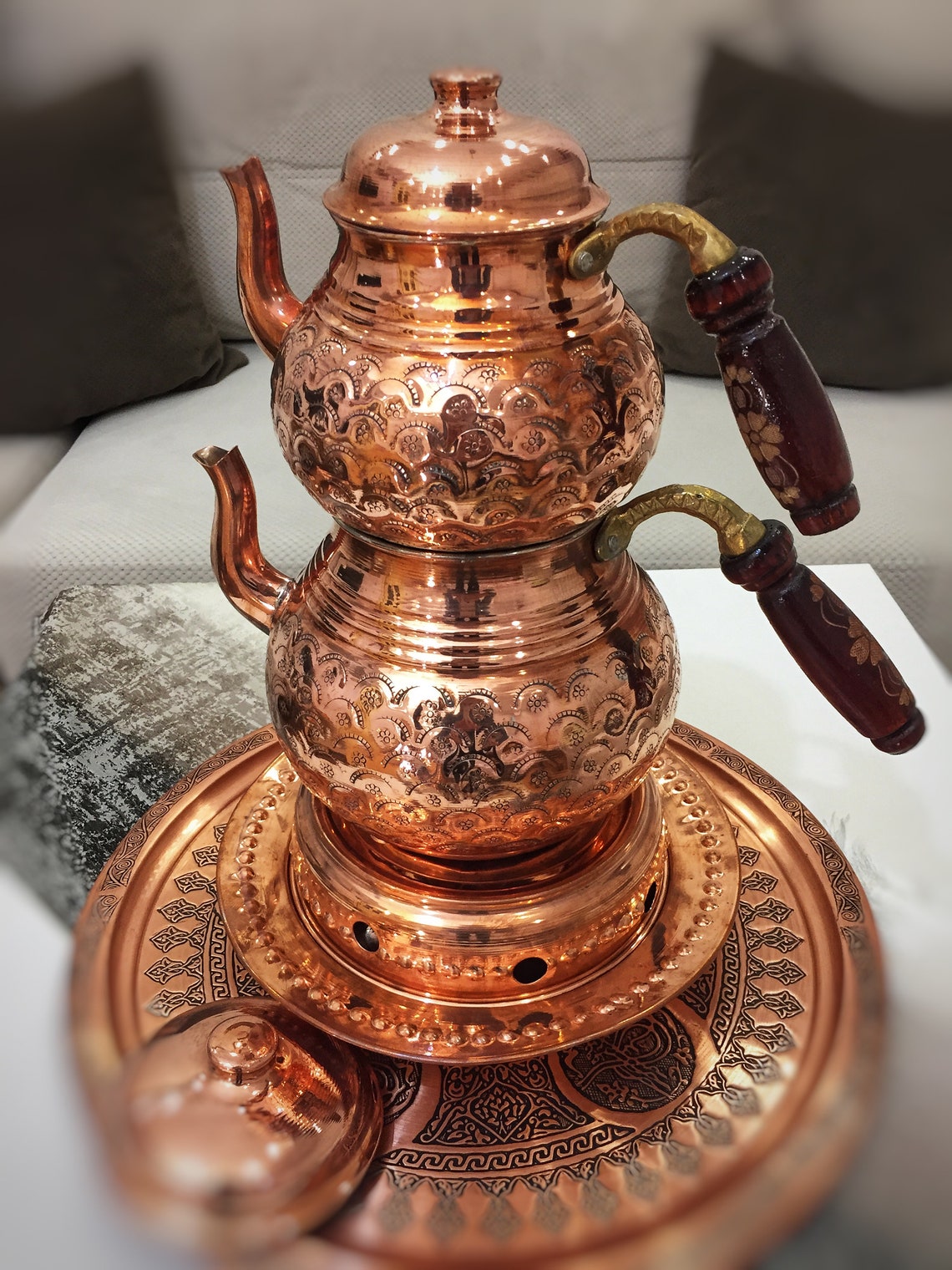 Turkish Copper Teapot With Heated Handmade Copper Kettle Etsy
