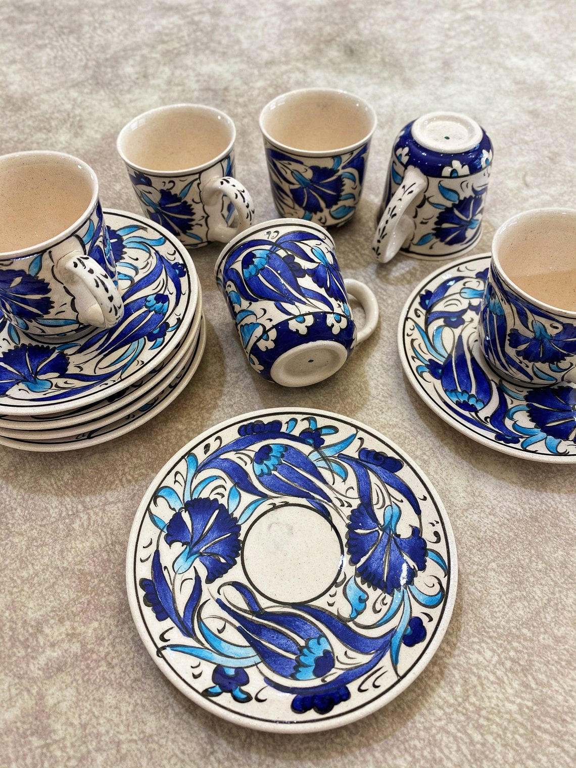 6x Handmade Turkish Ceramic Coffee Cups And Saucers Set Etsy