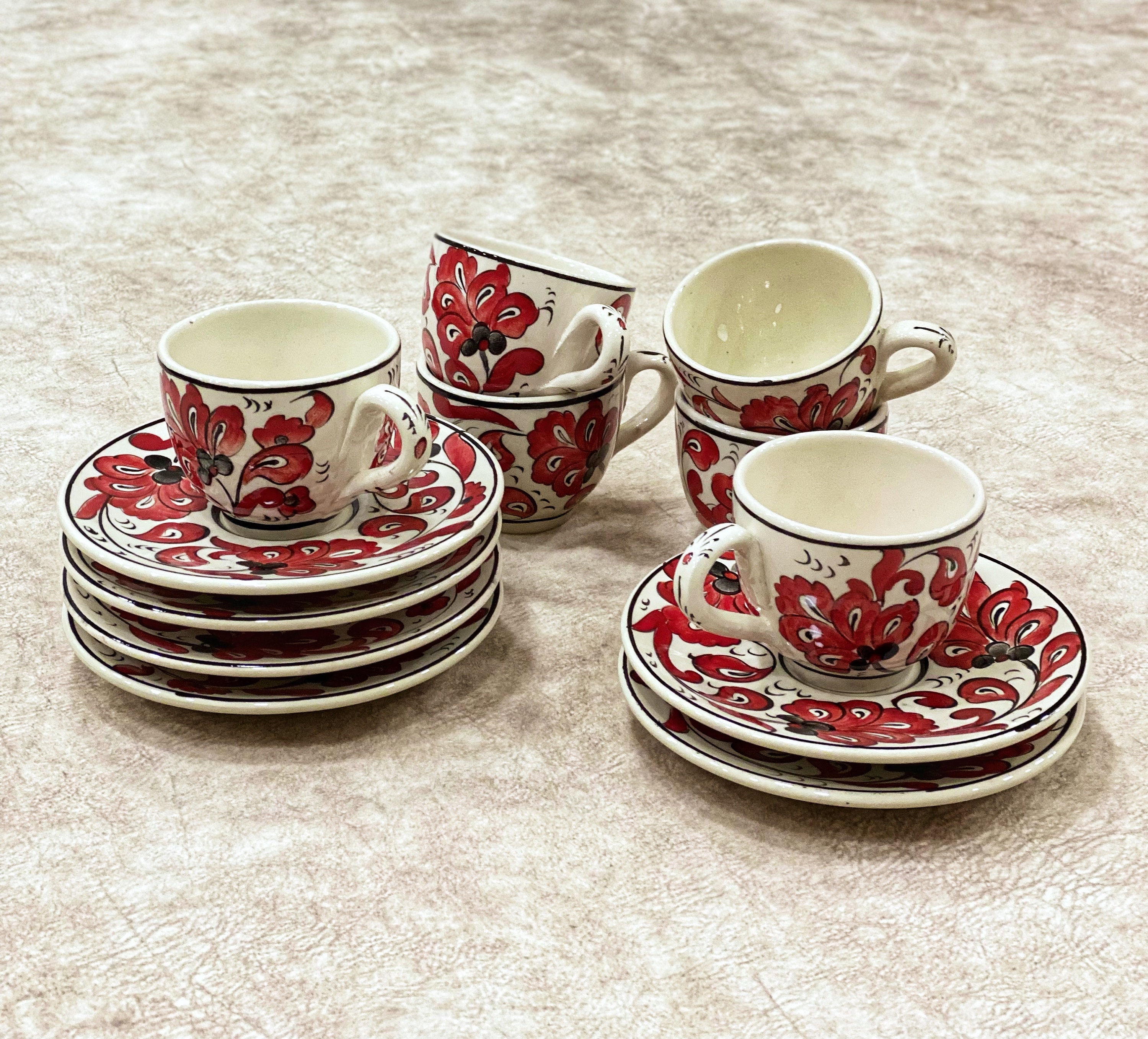 LaModaHome Juego de 6 tazas de café expreso con platillos de porcelana,  taza de café turca árabe griega y platillo, taza de café para mujeres