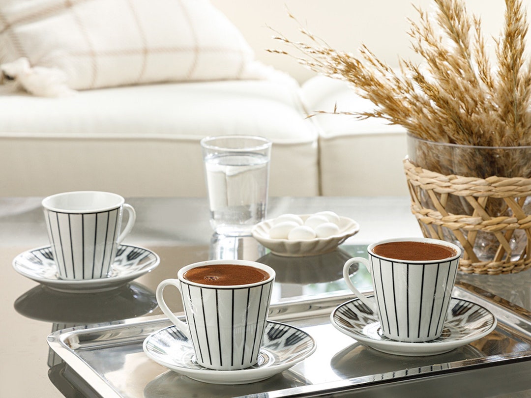 6x Porcelain Espresso Cups and Saucers Set, Turkish Coffee Cup Set ...