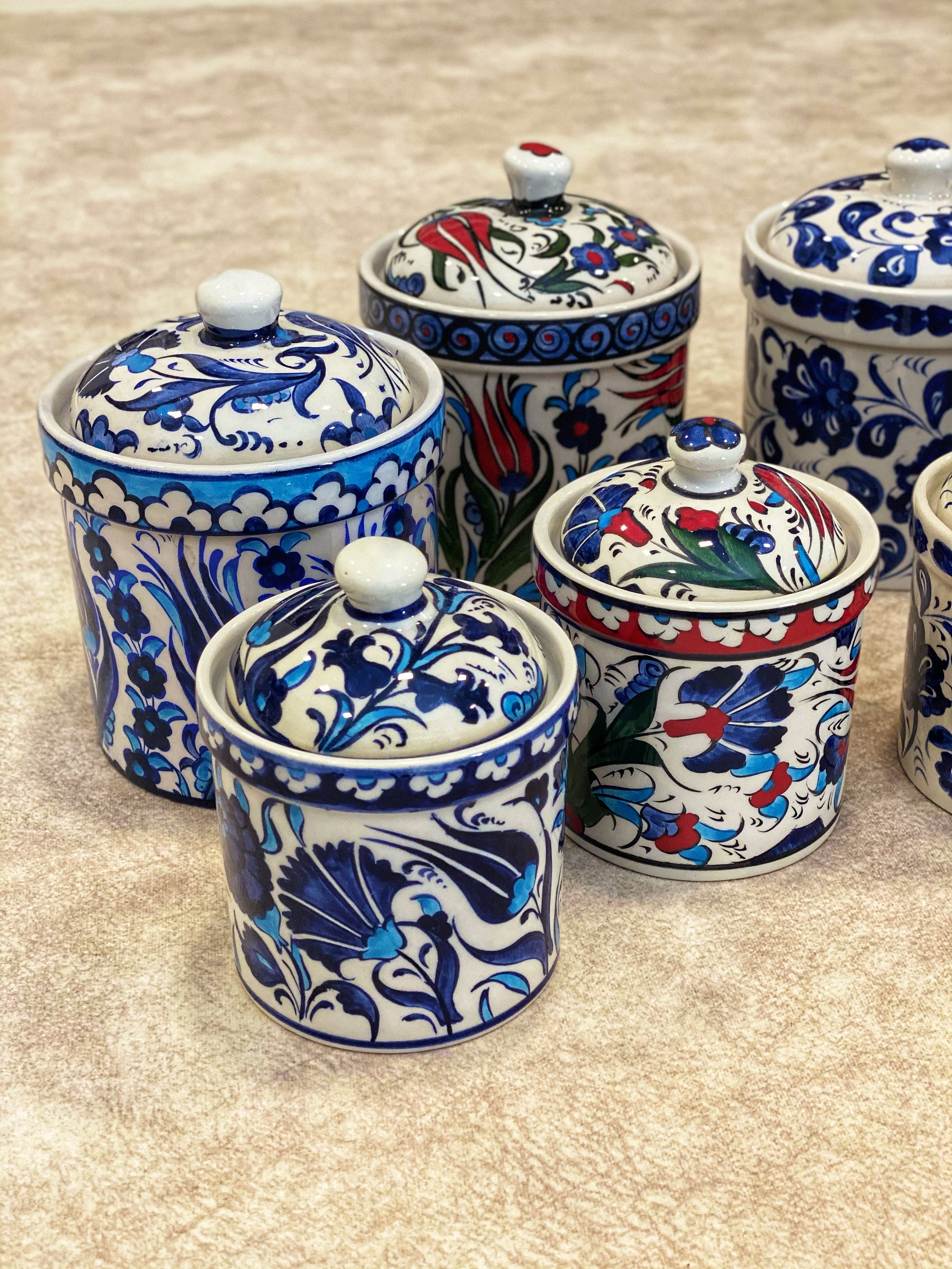 Coffee Jar Sugar Container Set Tea Container 2x Turkish Ceramic Spice Jars With Lid Coffee Jar Sugar Container Set Tea Container 2x Turkish Ceramic Spice Jars With Lid