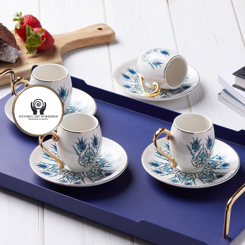 Porcelain Espresso Cups and Saucers Set Turkish Coffee Cup Etsy