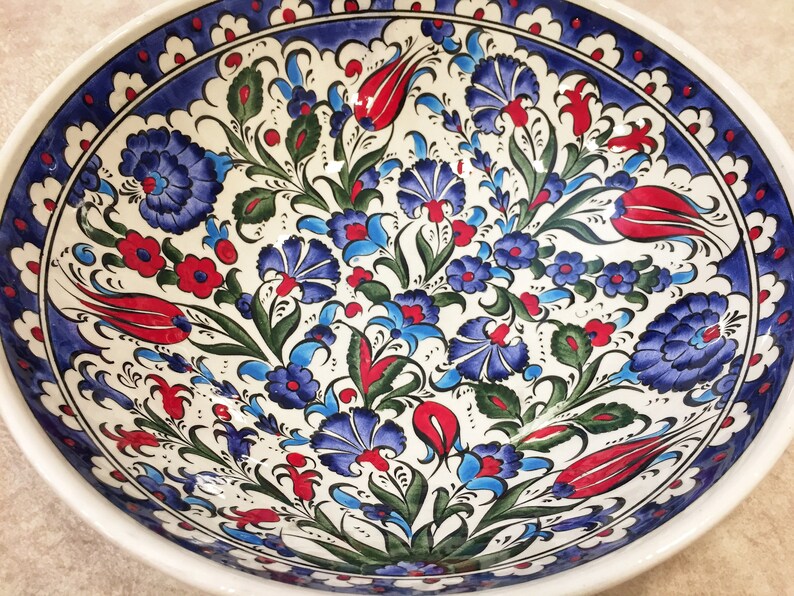 Turkish Bowl Turkish Ceramic Tapas Bowl Hand Painted Ceramic Salad Bowl 12/'/' Large Turkish Ceramic Bowl Salad Serving Bowl