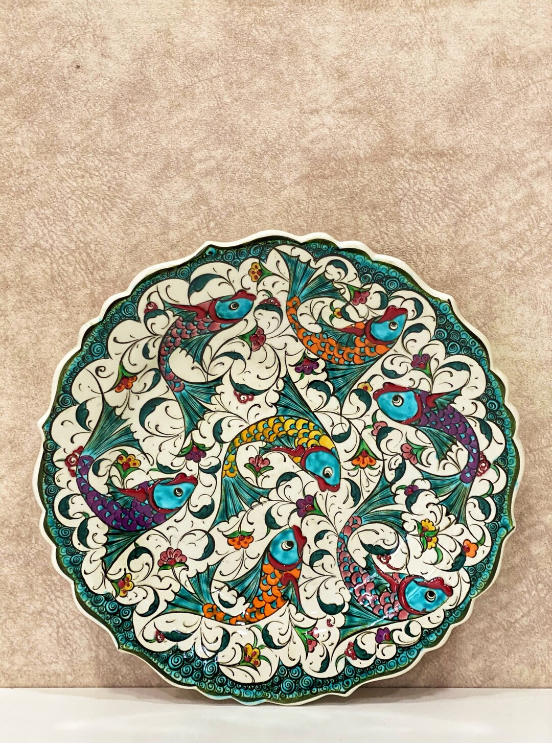 12&rsquo;&rsquo; Turkish Ceramic Wall Plate, Decorative Ceramic Plate, Ceramic Wall