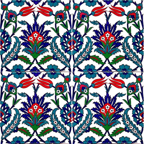 4x Turkish Ceramic Coaster Set, Mixed Set Of 4 Ceramic Tile