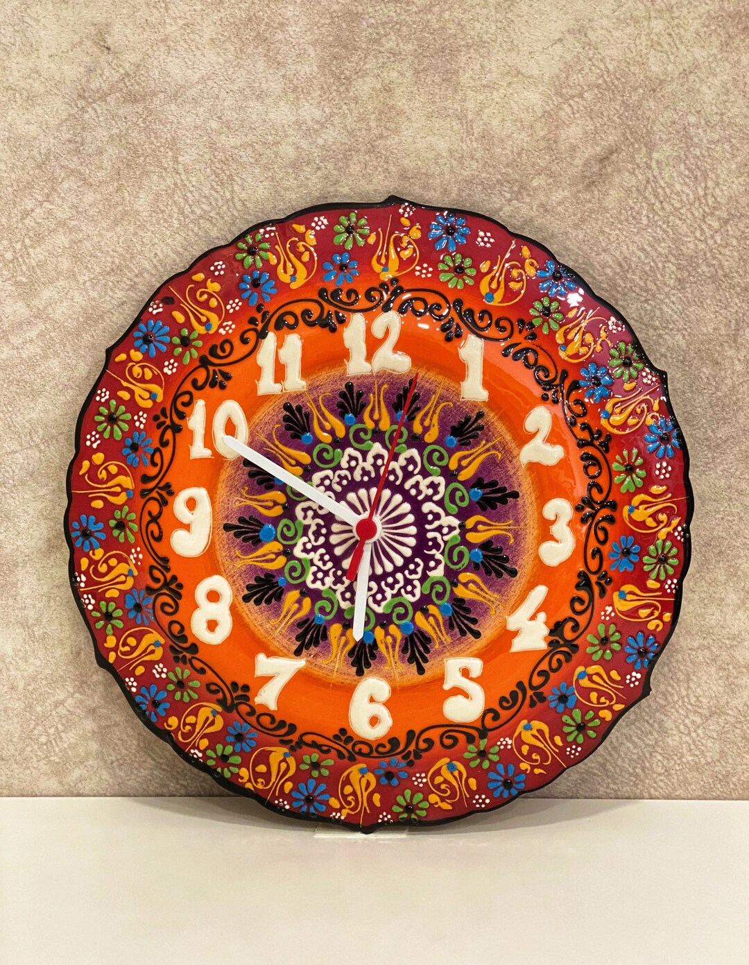 12'' Turkish Ceramic Wall Clock Handmade Ceramic Etsy
