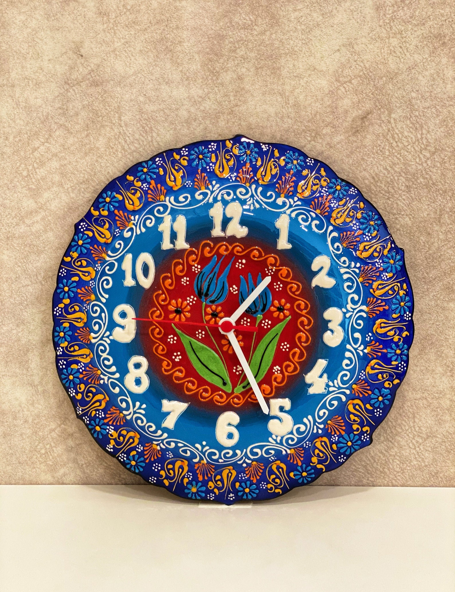 12'' Turkish Ceramic Wall Hanging Clock Handmade Etsy