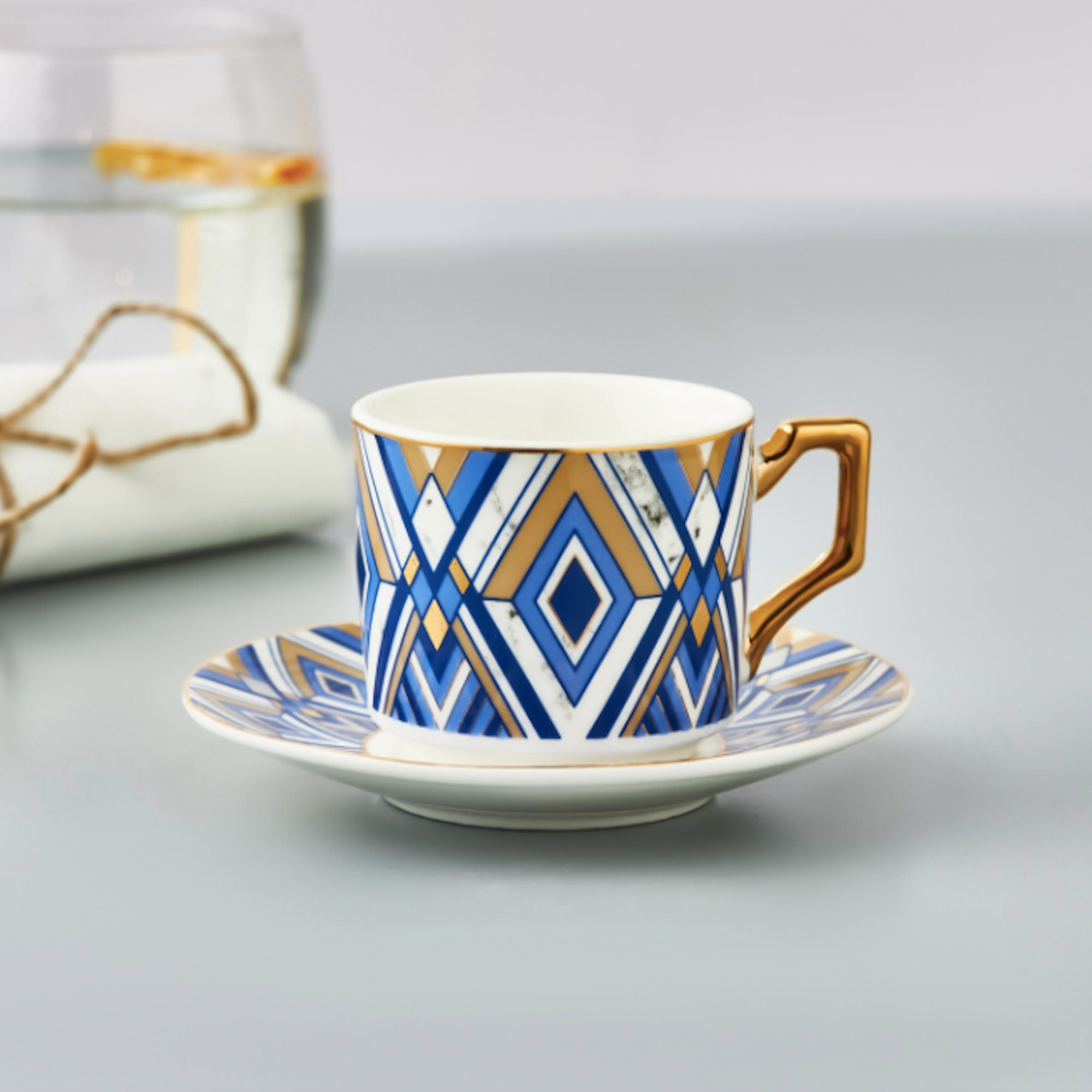 WE collection Unique Ceramic Espresso Cups, 3 oz Demitasse Cups, Set of 6  Embossed Vintage Glaze Small Espresso Coffee Cups (Blue)