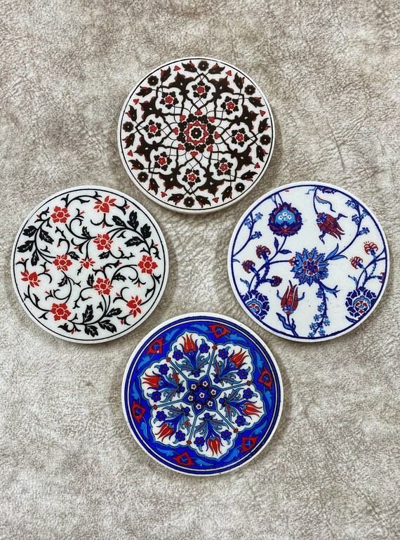 Set di 4 sottobicchieri in ceramica turchi, set misto di 4 sottobicchieri  in piastrelle di ceramica, sottobicchieri per tazze, decorazioni per la  casa -  Italia