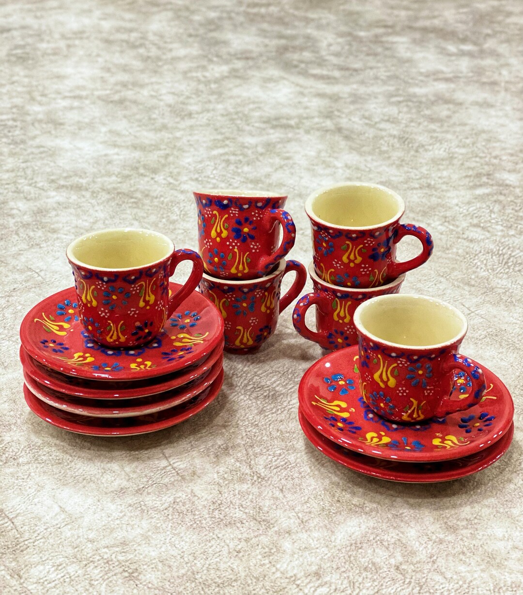 6x Ceramic Espresso Cups and Saucers Set Turkish Coffee Cup - Etsy