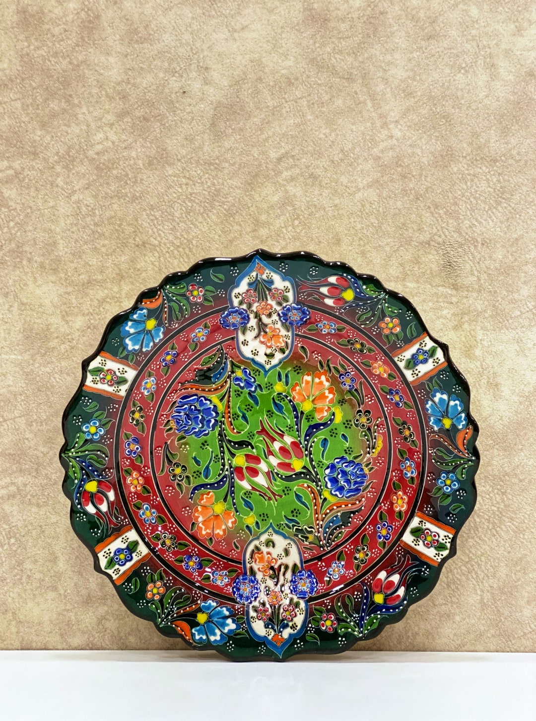12'' Turkish Wall Plate, Colourful Wall Decor, Decorative Plate for