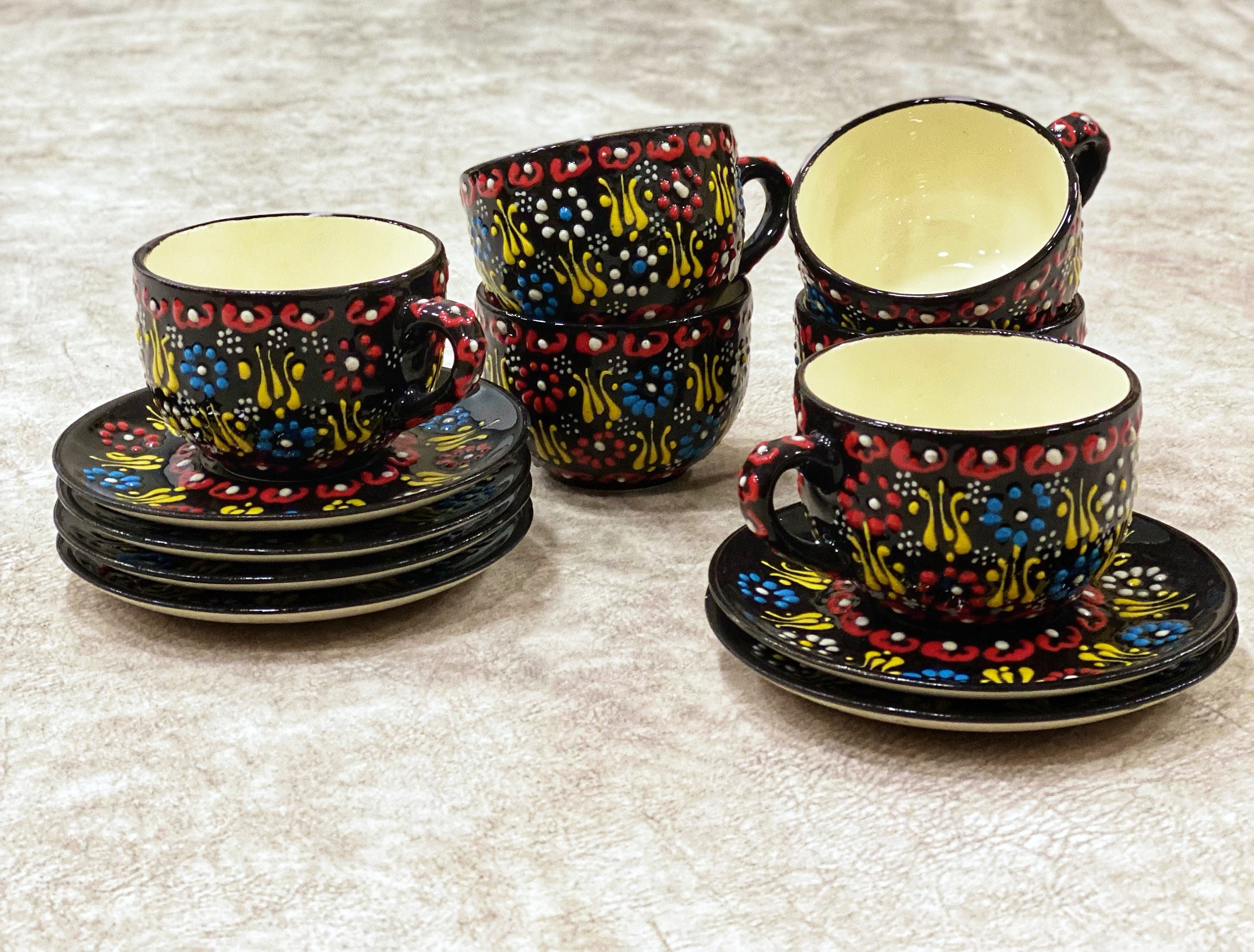  Juego de tazas de café turco, pequeñas tazas y platillos de  expreso, juego de 6 tazas Demitasse, tazas de café turco, juego de tazas de  café pequeñas (2.7 onzas) de 2.7