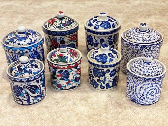 Coffee Jar Sugar Container Set Tea Container 2x Turkish Ceramic Spice Jars With Lid Coffee Jar Sugar Container Set Tea Container 2x Turkish Ceramic Spice Jars With Lid