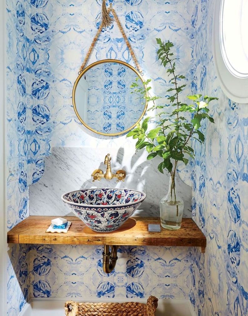 16''18'' Mediterranean Ceramic Sink Handmade. Blue mediterranean patterns