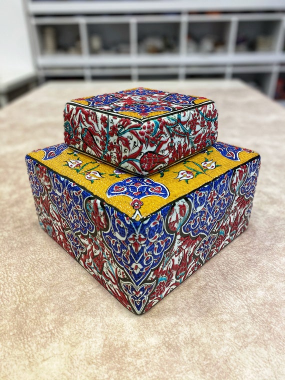 Caja de cerámica decorativa con tapa, tarro de cerámica hecho a mano, caja  de cerámica turca, caja decorativa, caja de keepsake, caja de  almacenamiento, caja de regalo -  España