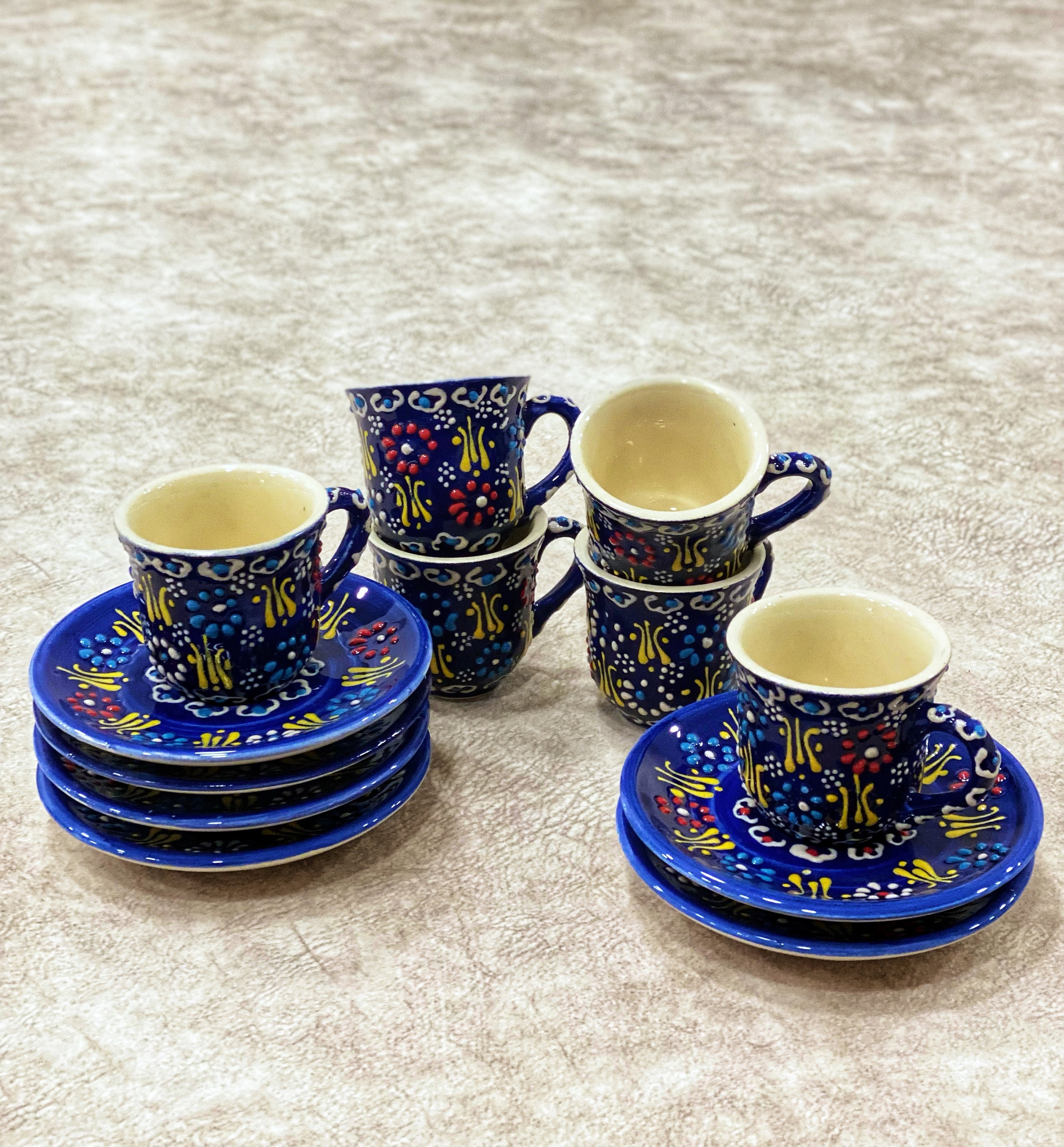 6x Hand Painted Traditional Ceramic Espresso Cups And Saucers Set, Turkish  Coffee Cup Set, Macchiato Cup, Pottery Espresso Cup Set
