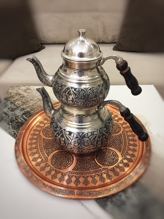 Handpainted White Color Copper Turkish Tea Pot