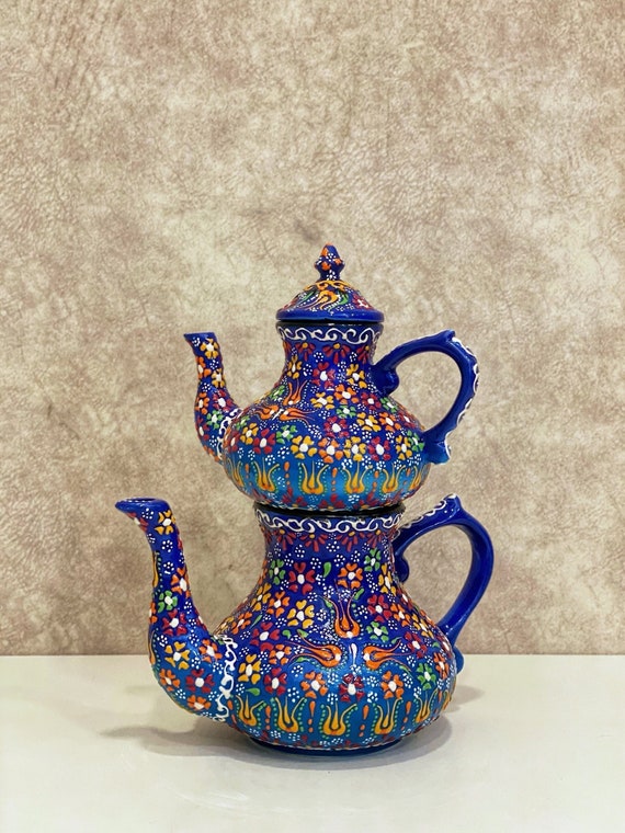 Set di teiere in ceramica turca fatta a mano, set da tè colorato,  decorazione per la casa, decorazione della cucina, regalo per la casa,  regalo di nozze -  Italia