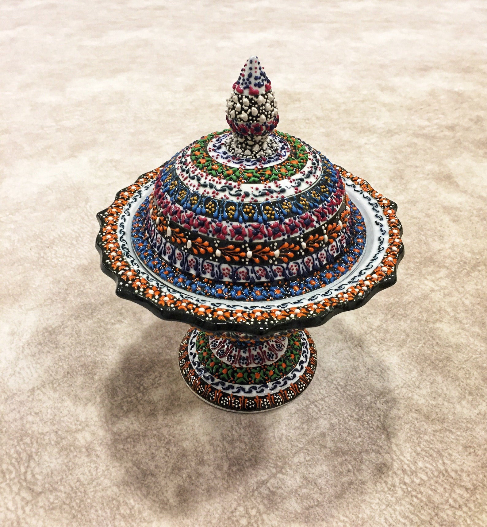 8'' Decorative Turkish Ceramic Pedestal Bowl With Lid Etsy