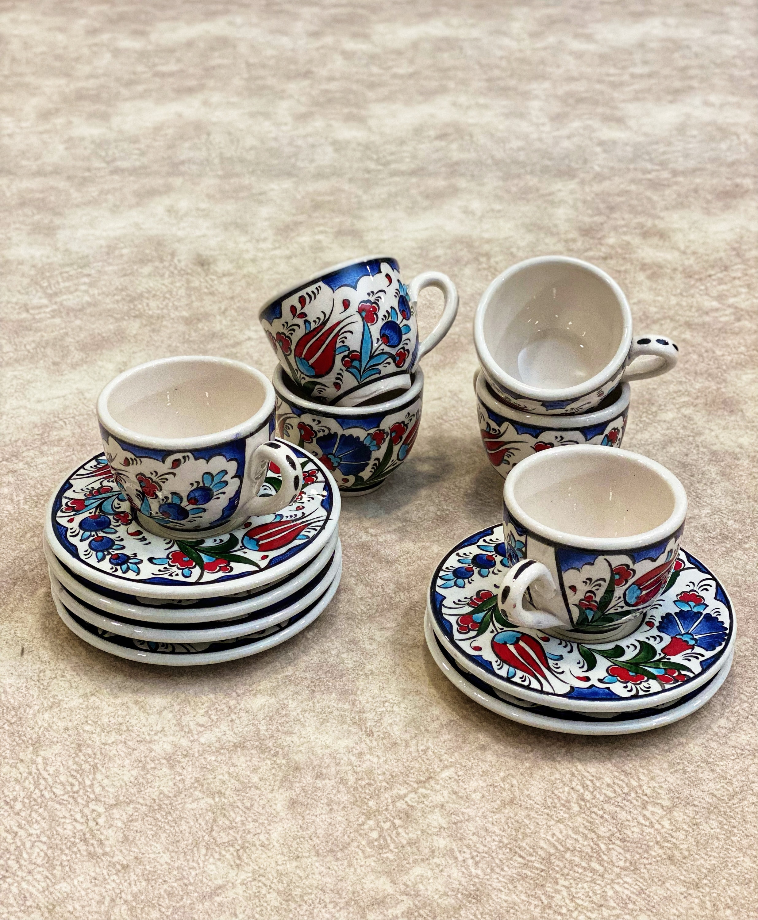 6x Ceramic Espresso Cups And Saucers Set Handmade Turkish Etsy