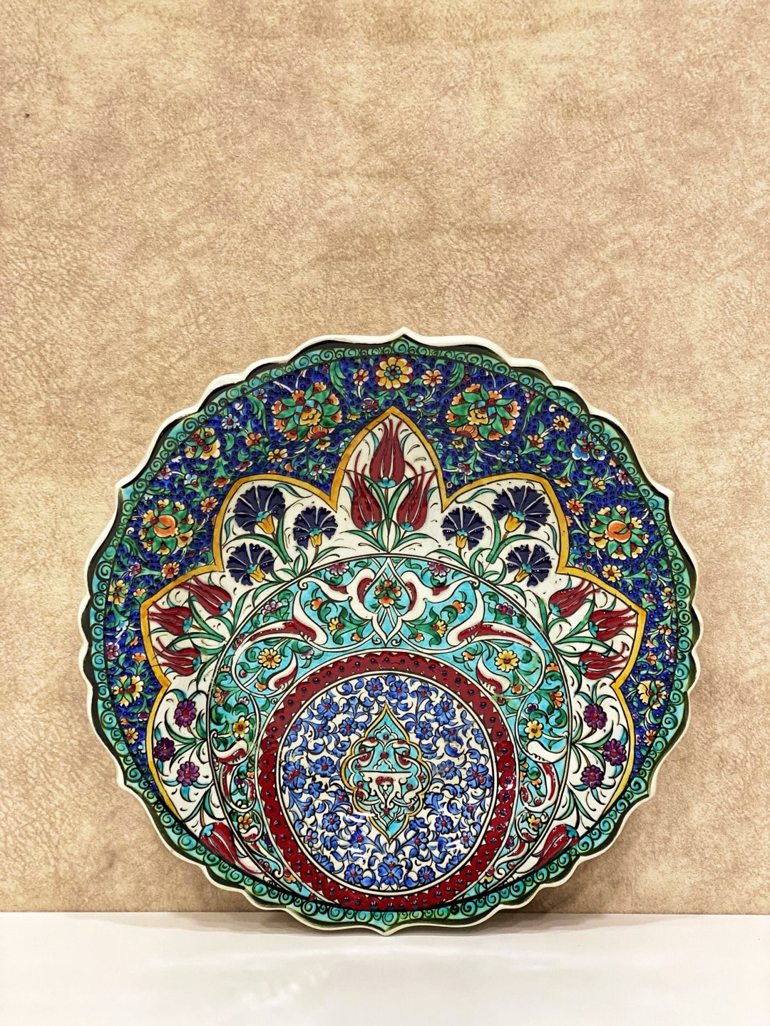 12&rsquo;&rsquo; Turkish Ceramic Wall Plate, Decorative Ceramic Plate, Ceramic Wall