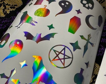 Halloween Sticker Sheet, Holographic Stickers, Halloween Planner Stickers, Halloween Craft Stickers, Witchy Stickers, Epoxy Stickers