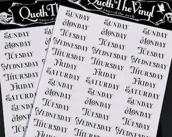 Gothic Font Planner Sticker Sheet / Days Of The Week Stickers / Bullet Journal Stickers / Stationery Stickers / Weekday Stickers / Script