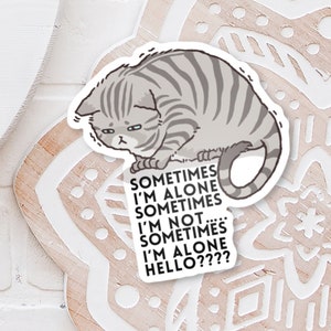 Funny Cat Sticker | Sometimes I'm Alone Cat Sticker for Water Bottle or Laptop | Meme Sticker