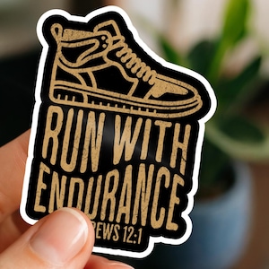 Christian Sticker, Run with Endurance Hebrews 12:1 Bible Verse Sticker, Faith Based Christian Gift Stocking Stuffer