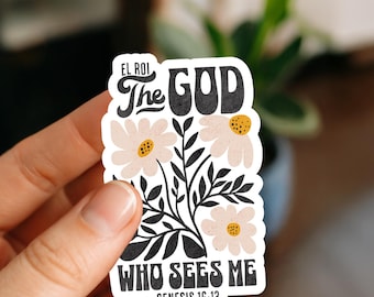 Floral Scripture Sticker, El Roi God Sees Me Genesis 16:13 Bible Verse Christian Sticker Gift for Her, Names of God