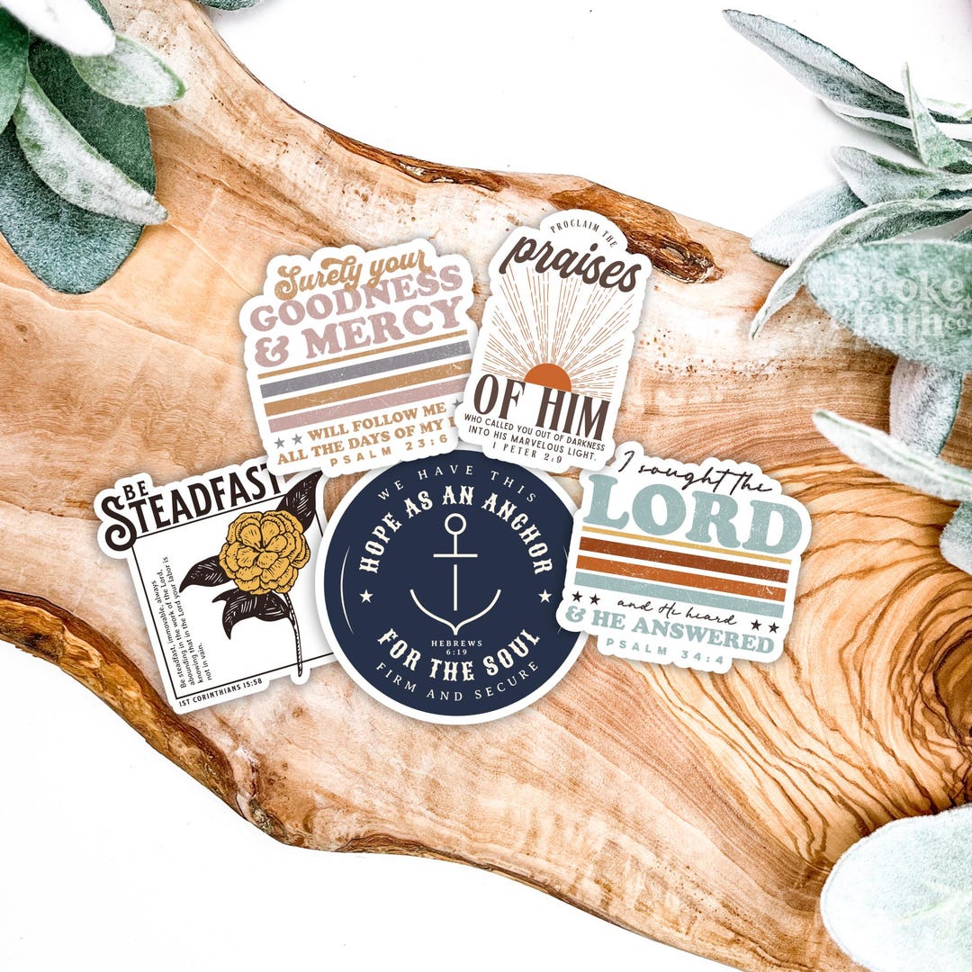 Christian Sticker Pack- 5 Bible Verse Stickers for Laptop or Water ...