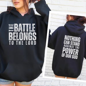 Christian Hoodie Bible Verse Sweatshirt The Battle Belongs to The Lord Faith Based Sweater Gift for Christian