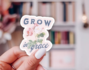 Christian Sticker- Grow in Grace Floral Bible Verse Laptop Decal