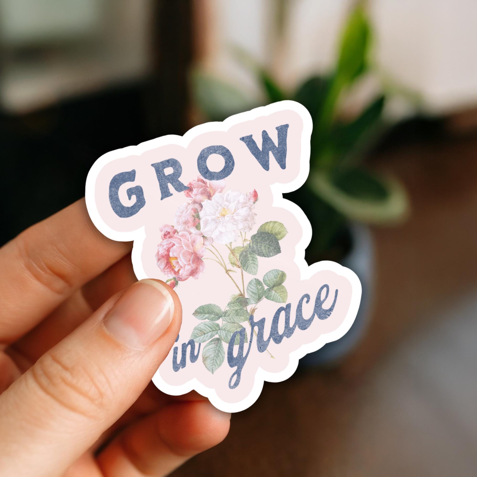 Christian Sticker- Grow in Grace Floral Bible Verse Laptop Decal - Etsy