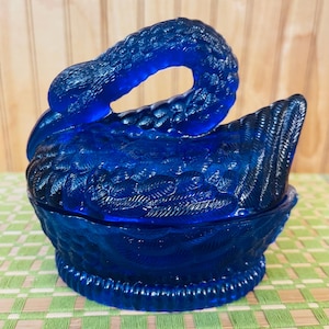 Vintage Cobalt Blue Swan on Nest Dish