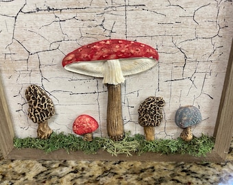 3D Framed Handmade One of a Kind Mushroom Art