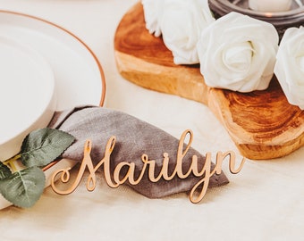 Personalized Laser Cut Wedding Name Place Card Table Decor For Bridal Shower, Classic Script Elegant Wedding Decor DIY Seating Chart