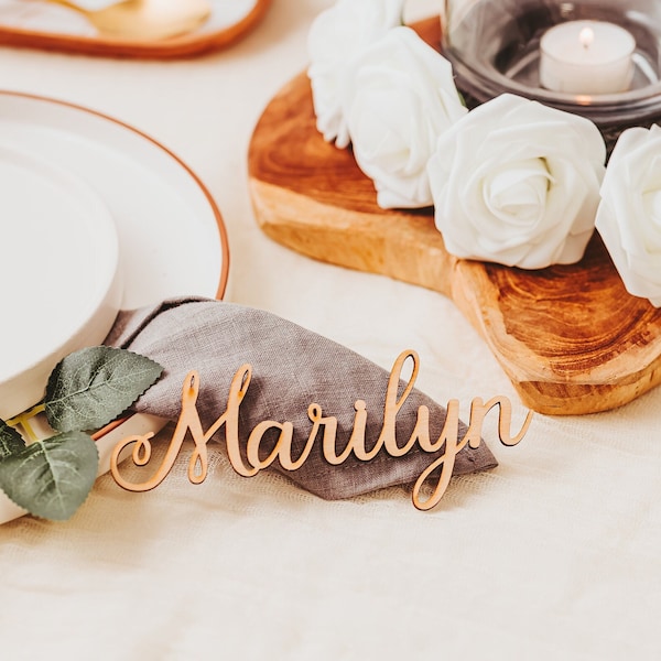 Personalized Laser Cut Wedding Name Place Card Table Decor For Bridal Shower, Classic Script Elegant Wedding Decor DIY Seating Chart