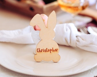 Personalized Bunny Shaped Place Card Combo For Easter Dinner Gathering, Cute Custom Holiday Name Place Holder Card For Holiday Dinner Party