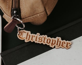 Boys Backpack Personalized Wooden Name Keychain Gift For Teens Baby Boy Custom Engraved Name Diaper Bag Gift Key Ring For Car Keys Lunch Box